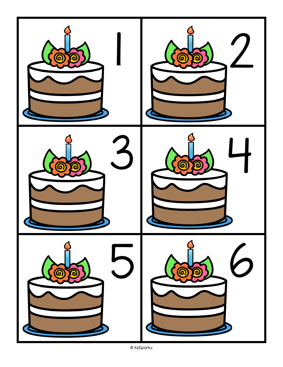 Birthday Cake Number Cards - 1-30, Page 1
