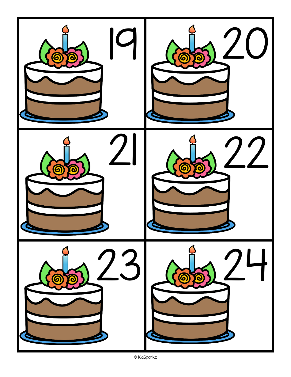 Birthday Cake Number Cards - 1-30, Page 4