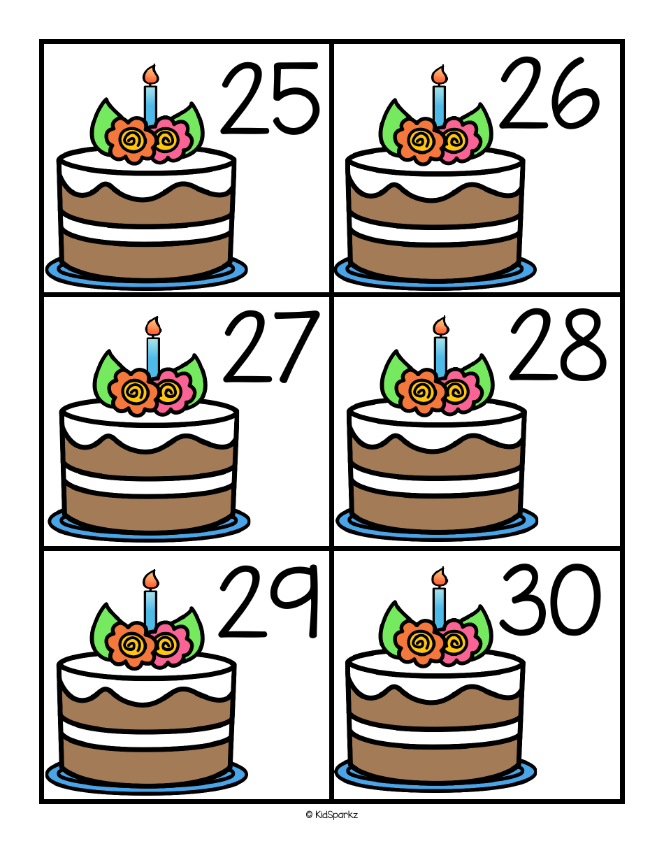Birthday Cake Number Cards - 1-30, Page 5