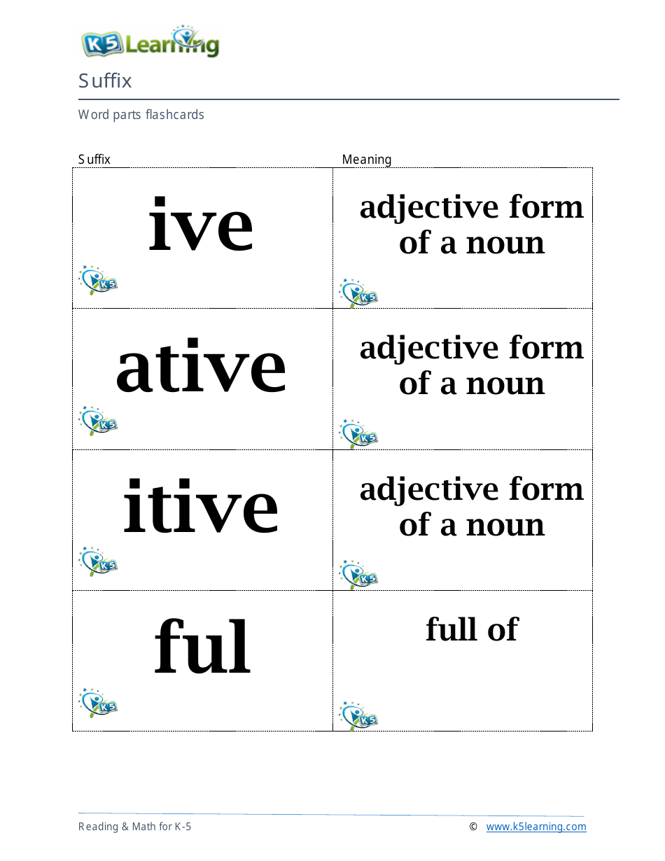 Word Parts Flashcards - Suffix, Page 7