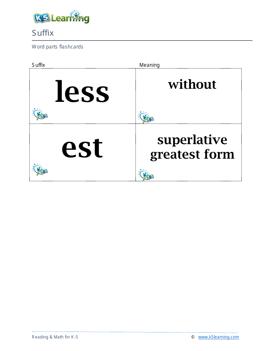 Word Parts Flashcards - Suffix, Page 8