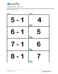 Math Facts Flashcards - Subtraction - Set of 0, 1, Page 5