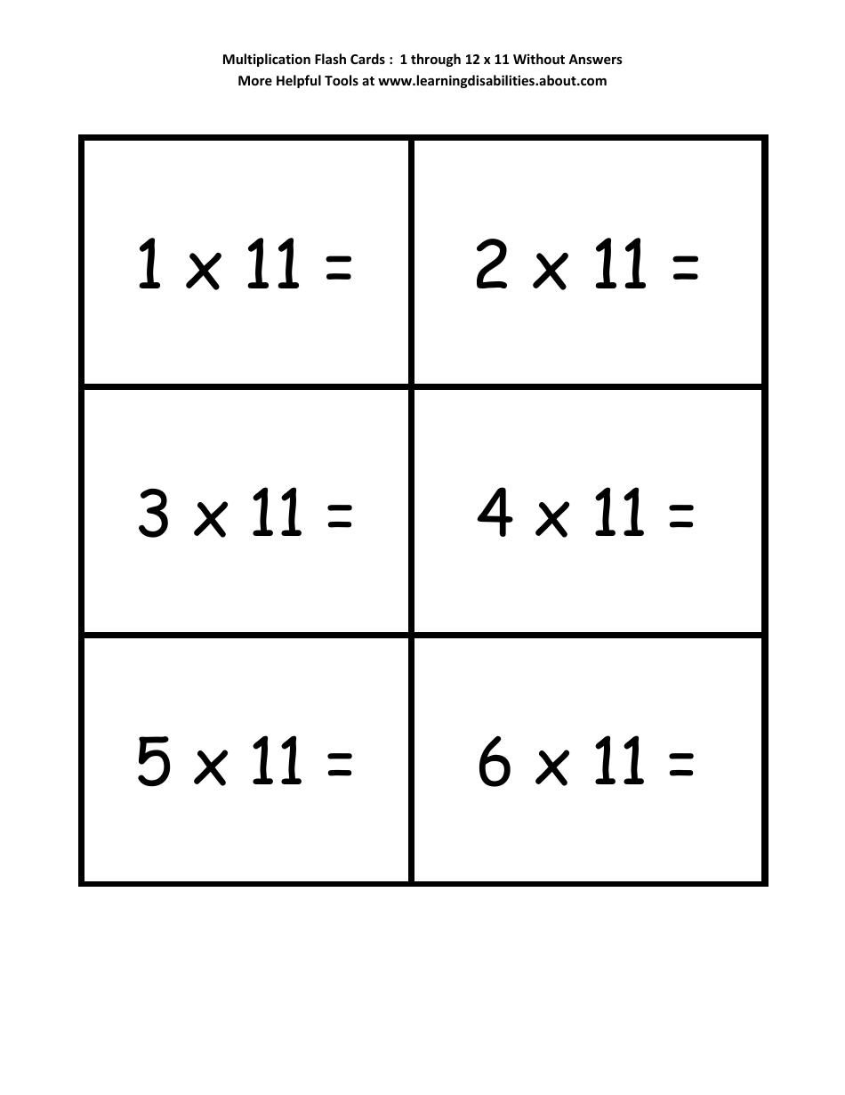 Multiplication Flashcards - 1 Through 12 X 11, Page 1