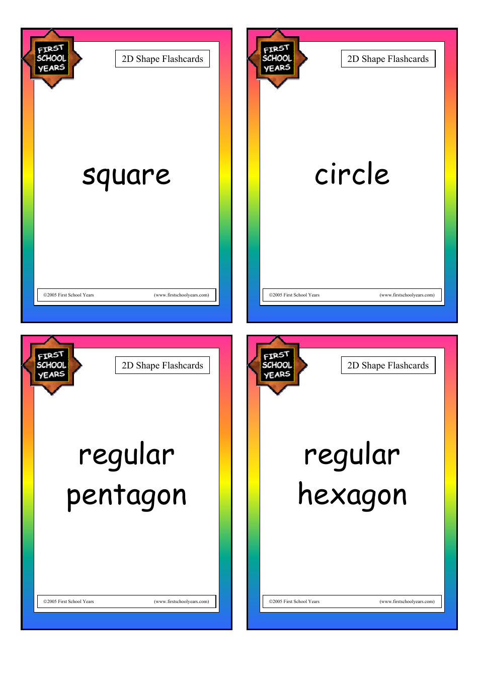 2d Shape Flashcards - Words, Page 1