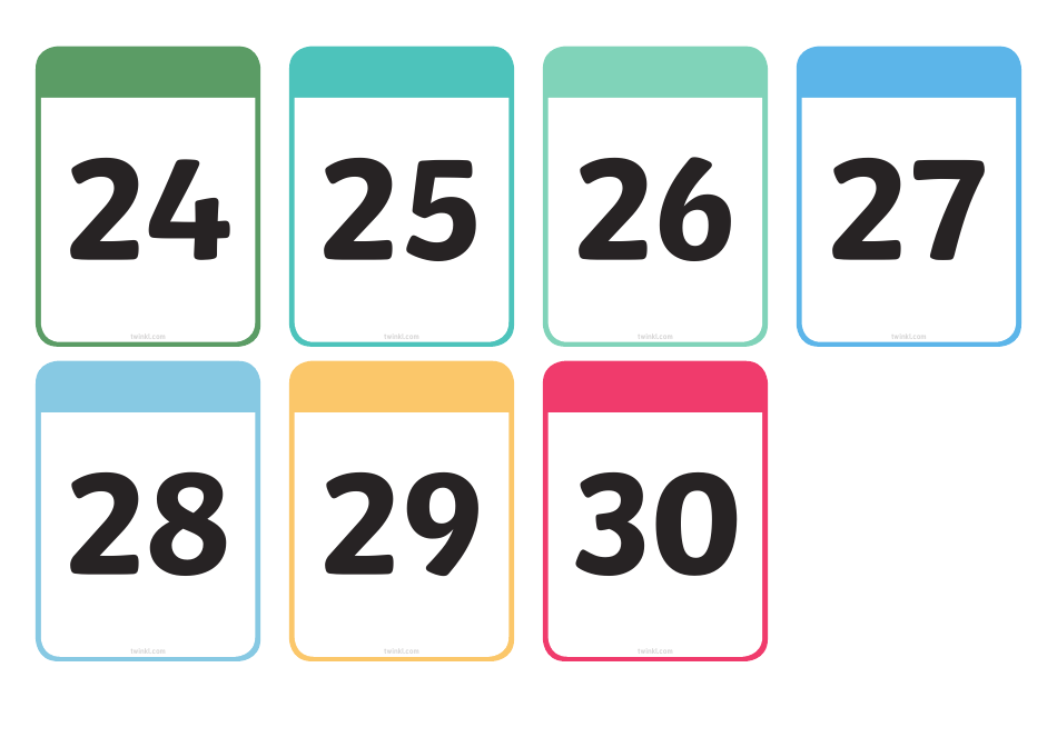 Numbers 1-30 Flashcards, Page 4