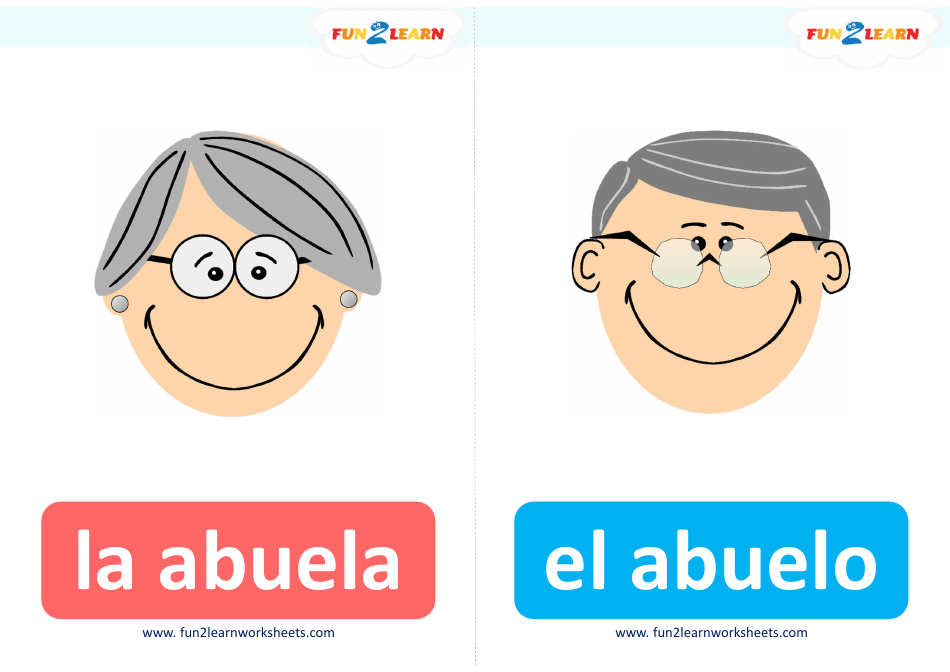 Spanish Flashcards - Family Members (English / Spanish), Page 1