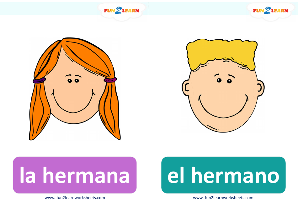 Spanish Flashcards - Family Members (English / Spanish), Page 3