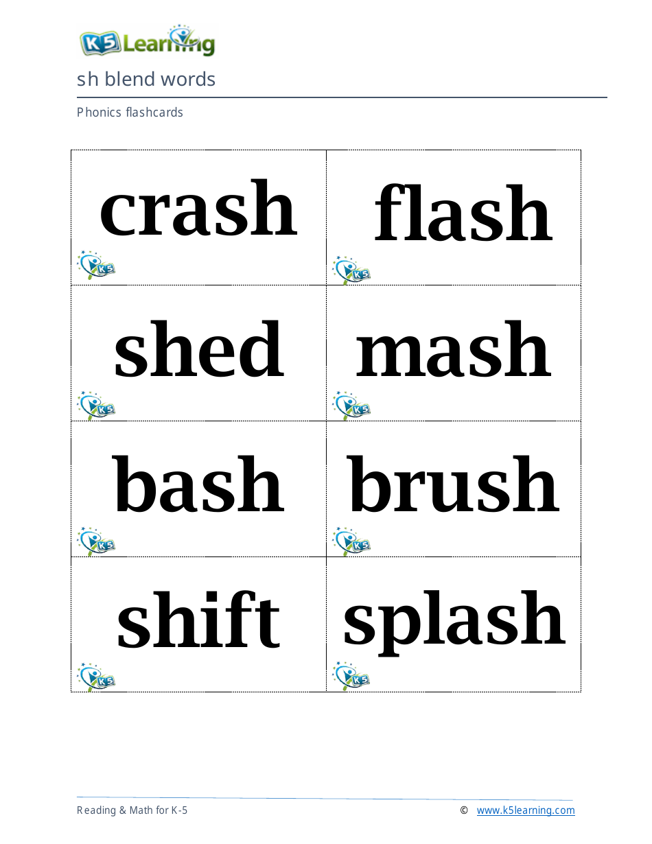 Phonics Flashcards - Sh Blend Words, Page 3