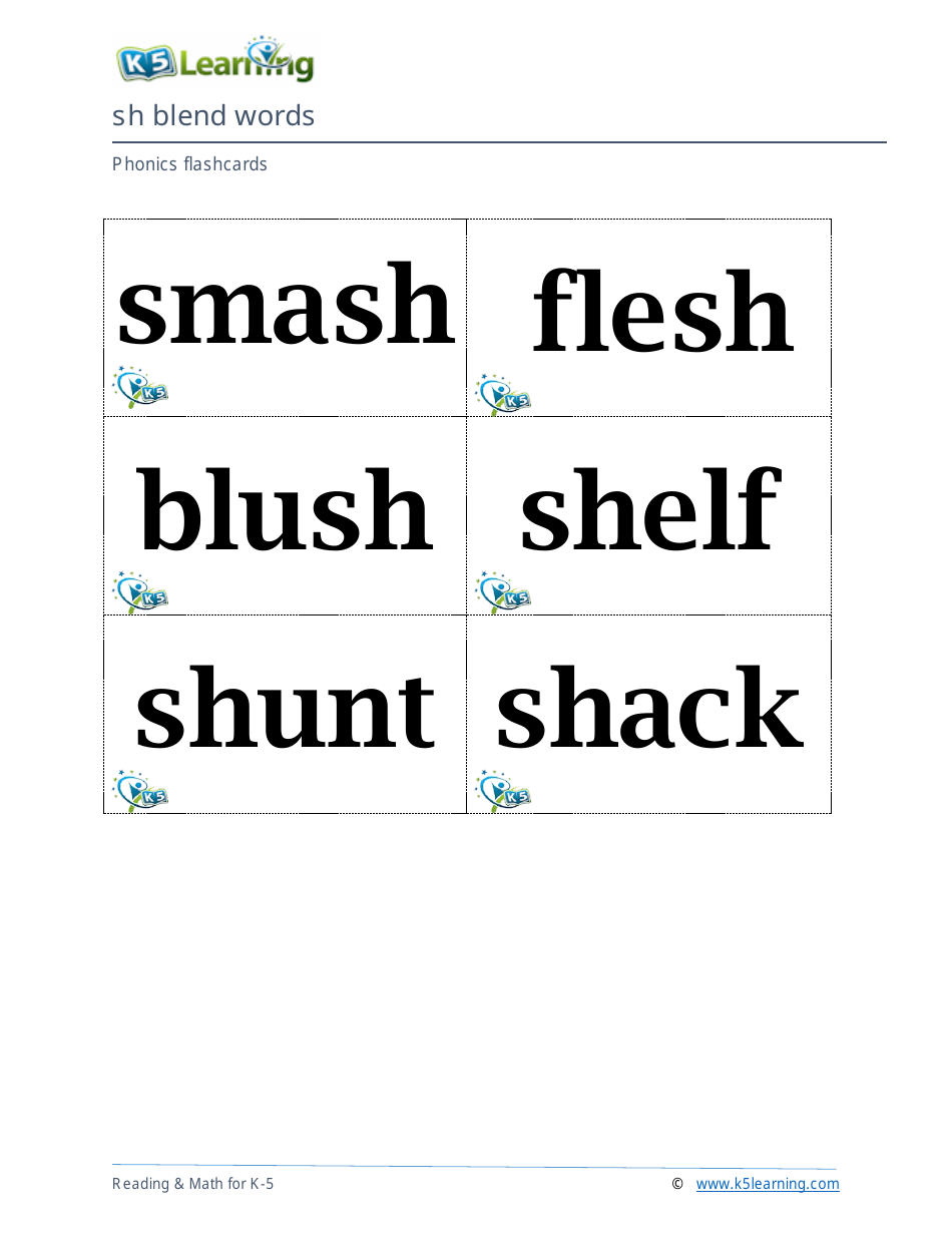 Phonics Flashcards - Sh Blend Words, Page 4