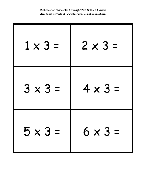 Multiplication Flashcards - 1 Through 12 X 3