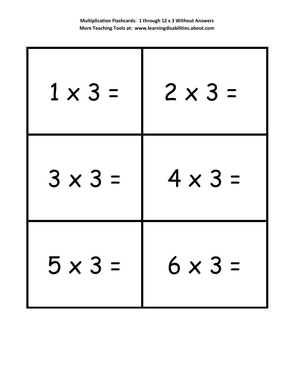 Multiplication Flashcards - 1 Through 12 X 3, Page 1