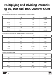 Math Worksheet - Multiplying and Dividing Decimals by 10, 100 and 1000, Page 2