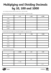 Math Worksheet - Multiplying and Dividing Decimals by 10, 100 and 1000, Page 3