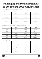 Math Worksheet - Multiplying and Dividing Decimals by 10, 100 and 1000, Page 4