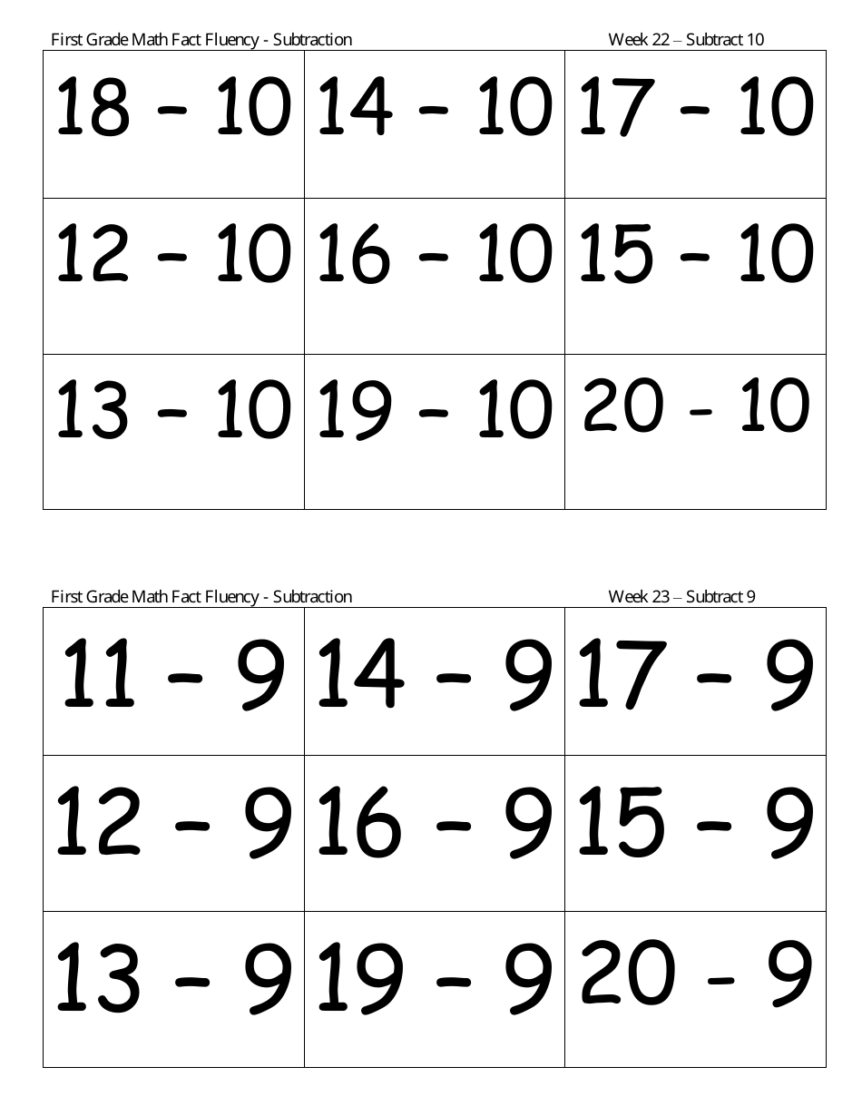 First Grade Math Flashcards - Addition, Subtraction, Page 10