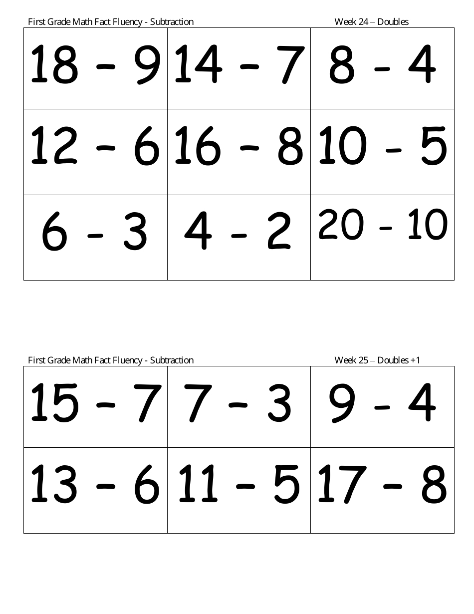 First Grade Math Flashcards - Addition, Subtraction, Page 11