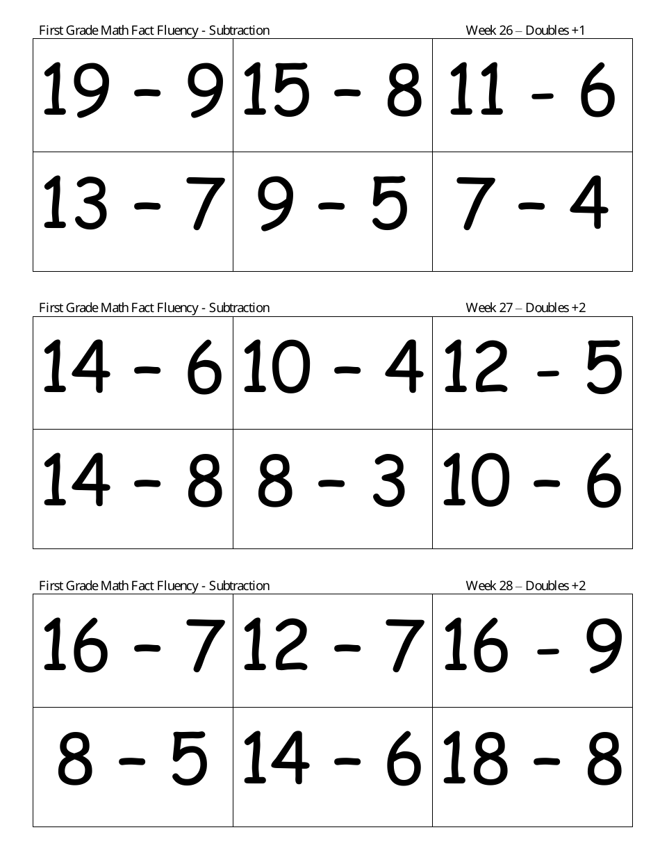 First Grade Math Flashcards - Addition, Subtraction, Page 12