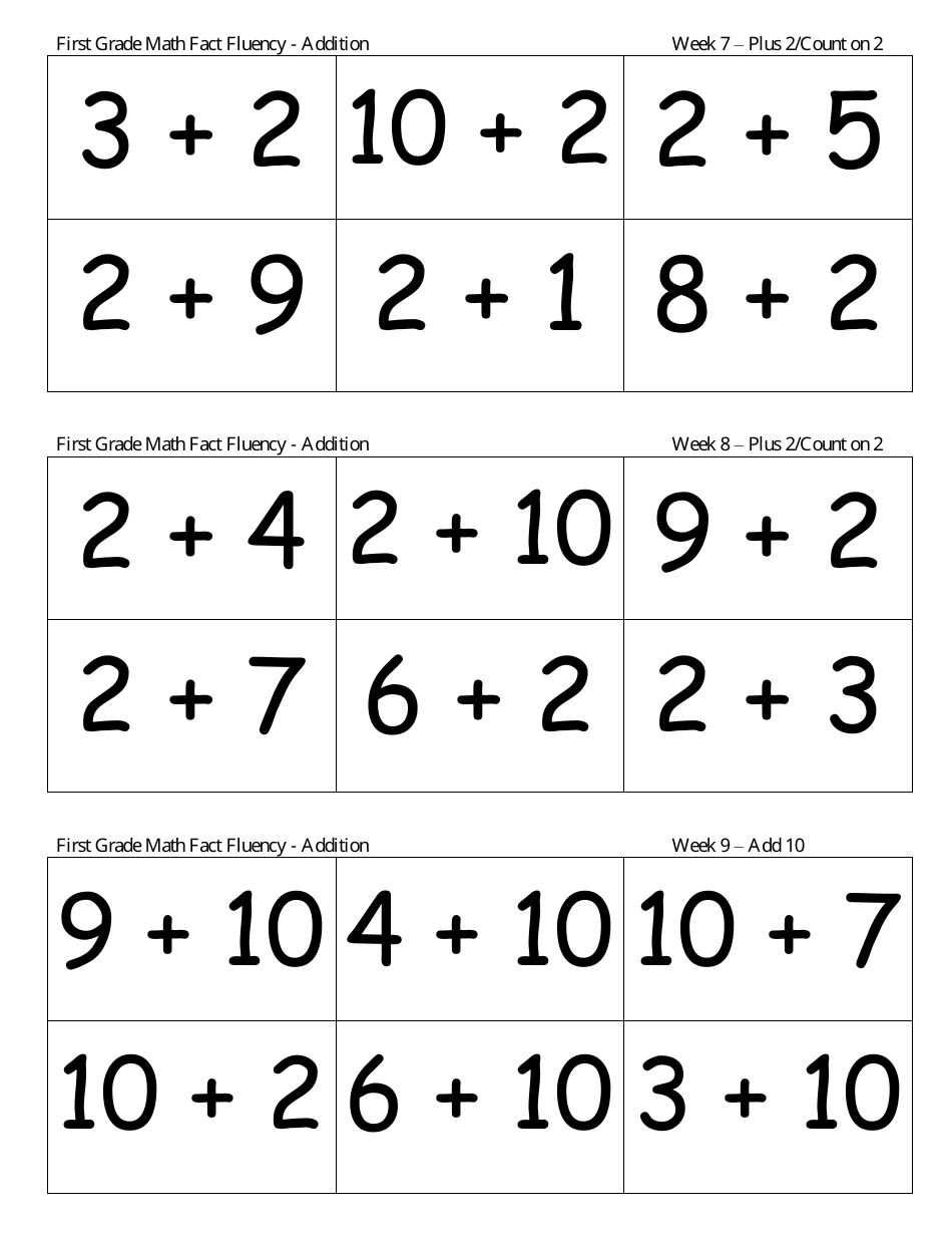First Grade Math Flashcards - Addition, Subtraction, Page 3