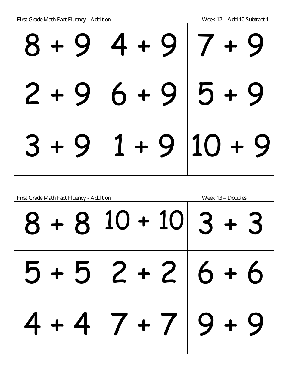 First Grade Math Flashcards - Addition, Subtraction, Page 5
