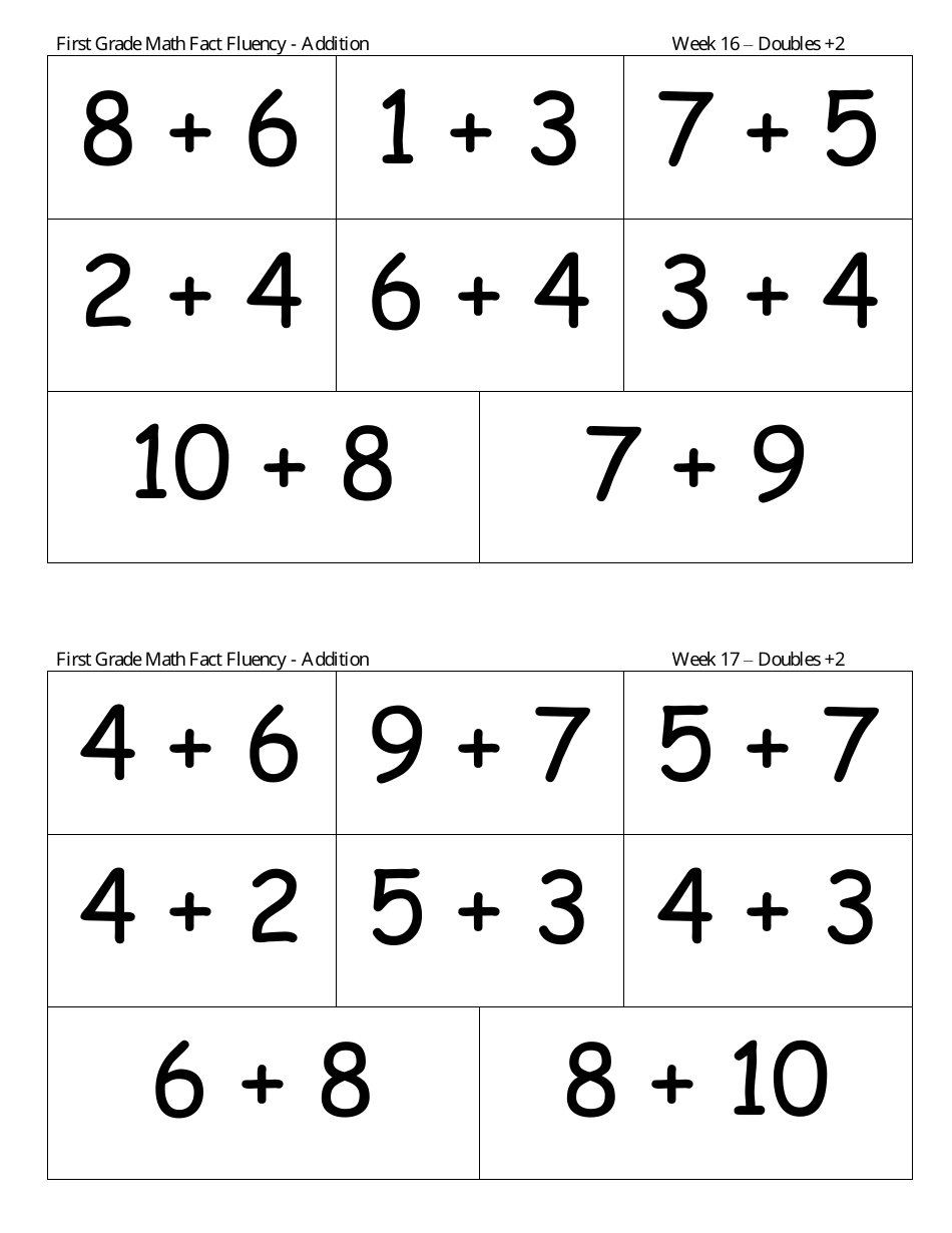 First Grade Math Flashcards - Addition, Subtraction, Page 7