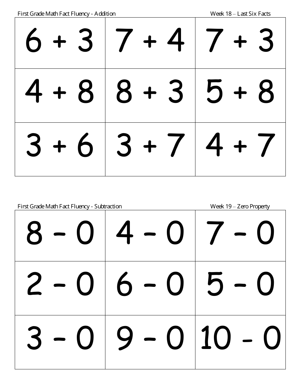 First Grade Math Flashcards - Addition, Subtraction, Page 8