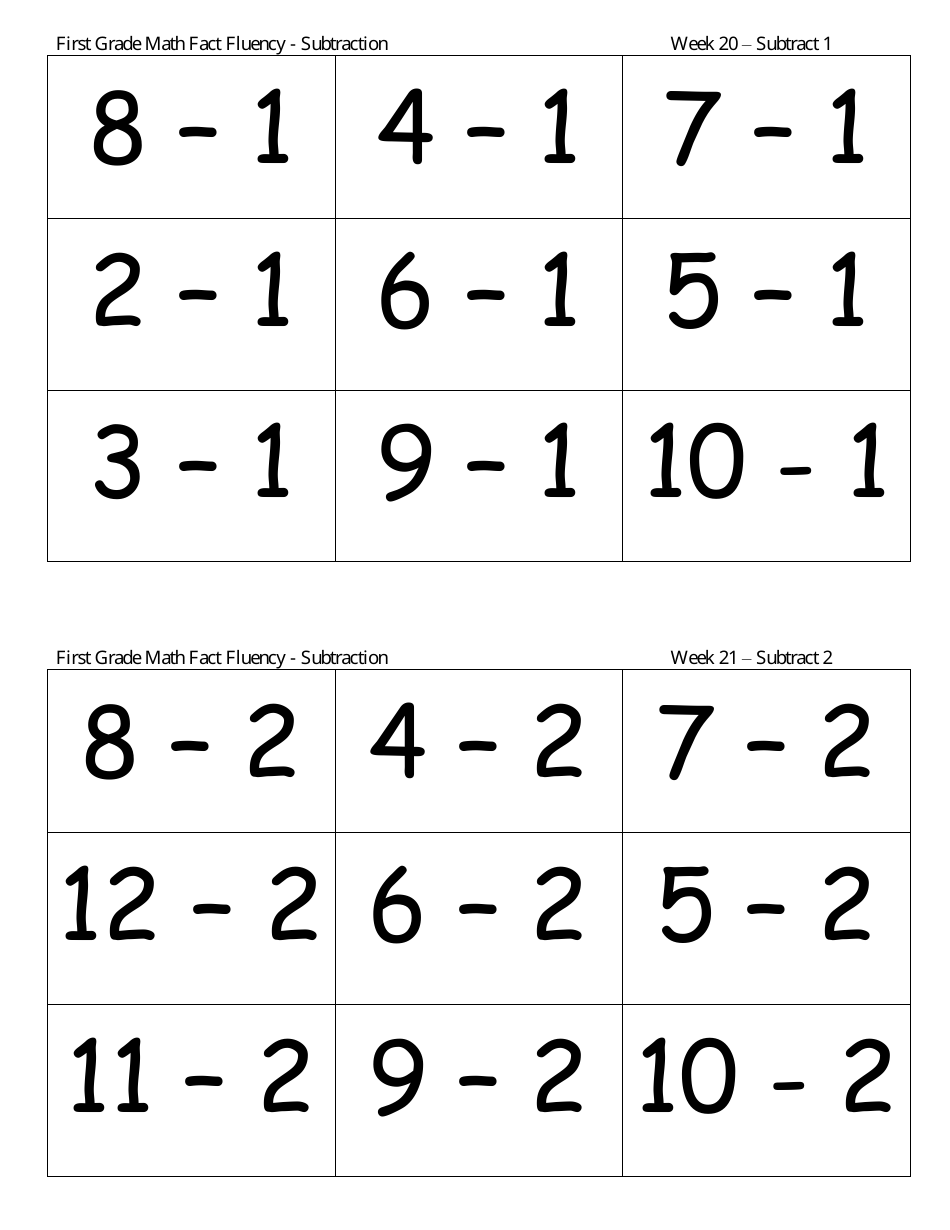 First Grade Math Flashcards - Addition, Subtraction, Page 9