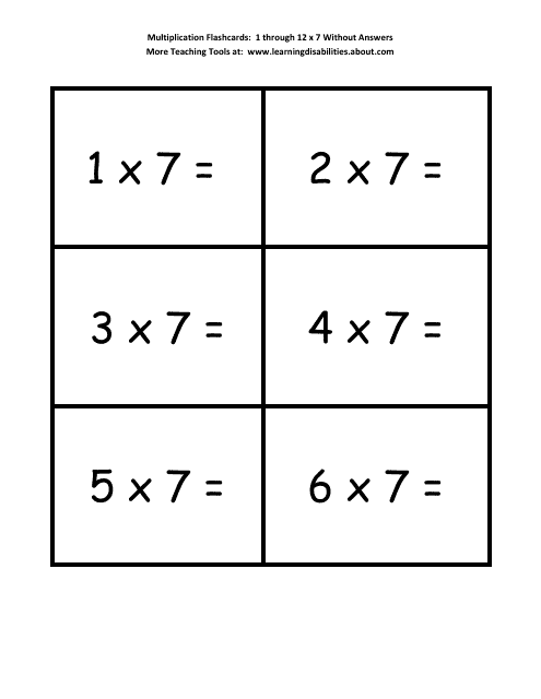 Multiplication Flashcards - 1 Through 12 X 7