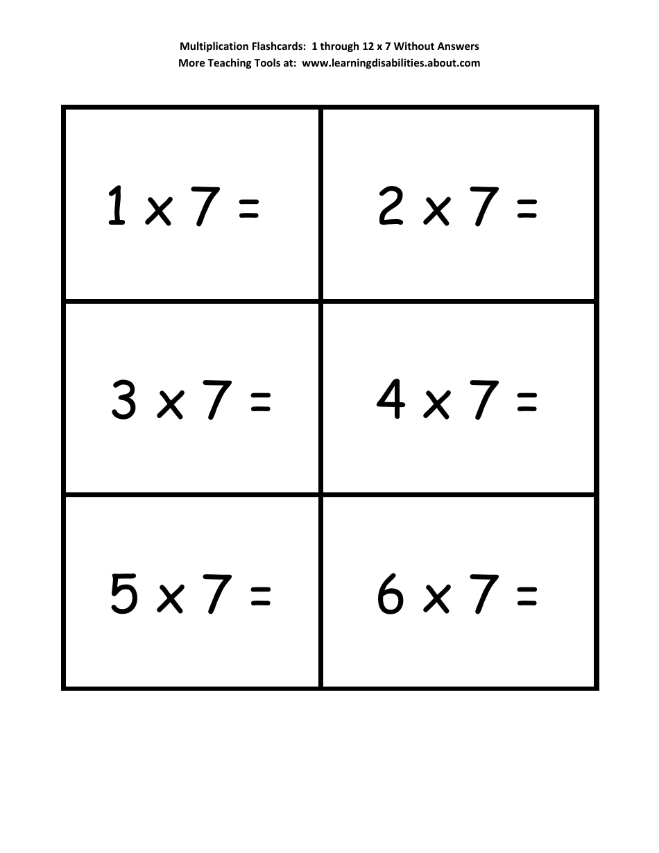 Multiplication Flashcards - 1 Through 12 X 7, Page 1