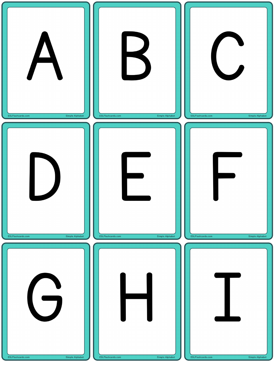 English Alphabet Flashcards - Turquoise, Page 1