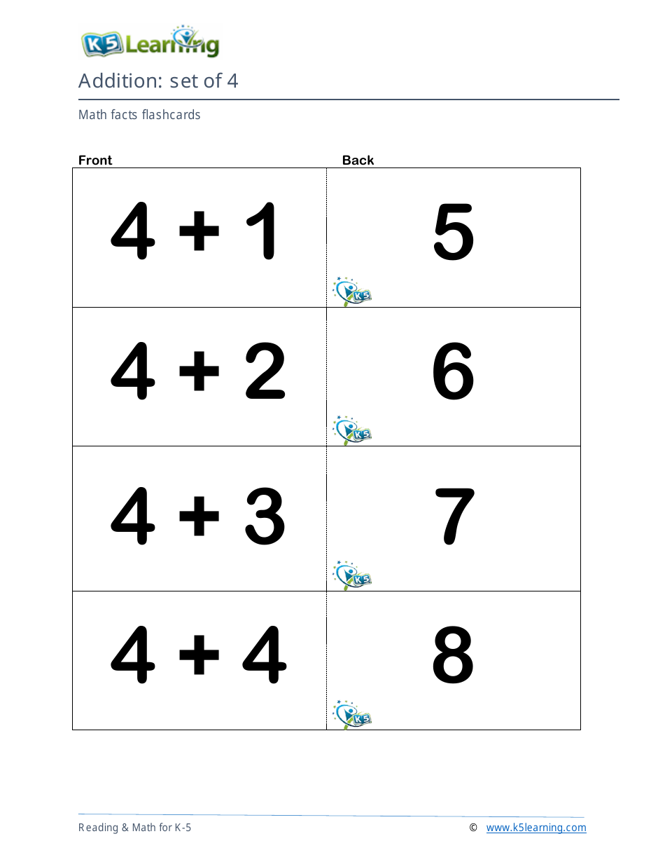 Math Facts Flashcards - Addition - Set of 3-5, Page 4