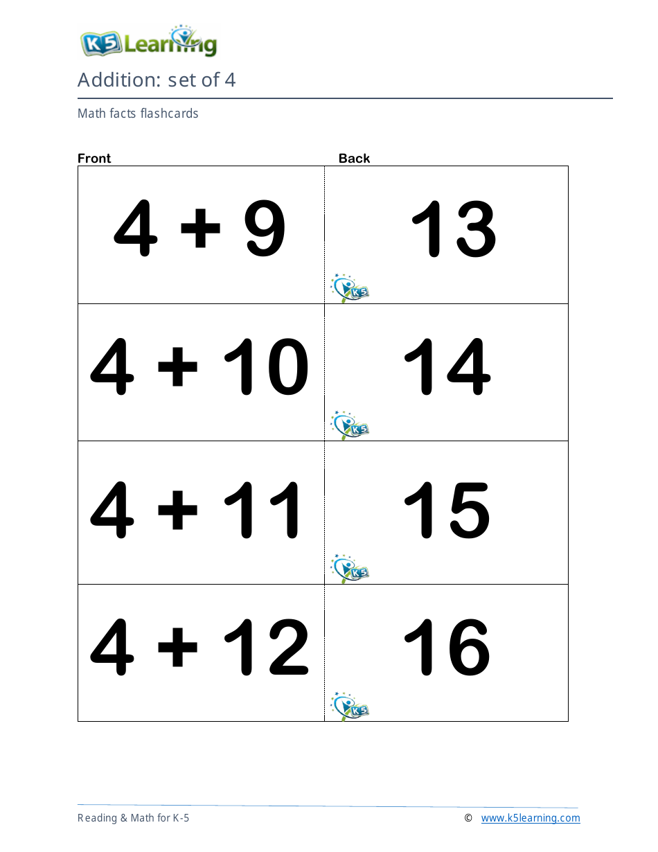 Math Facts Flashcards - Addition - Set of 3-5, Page 6