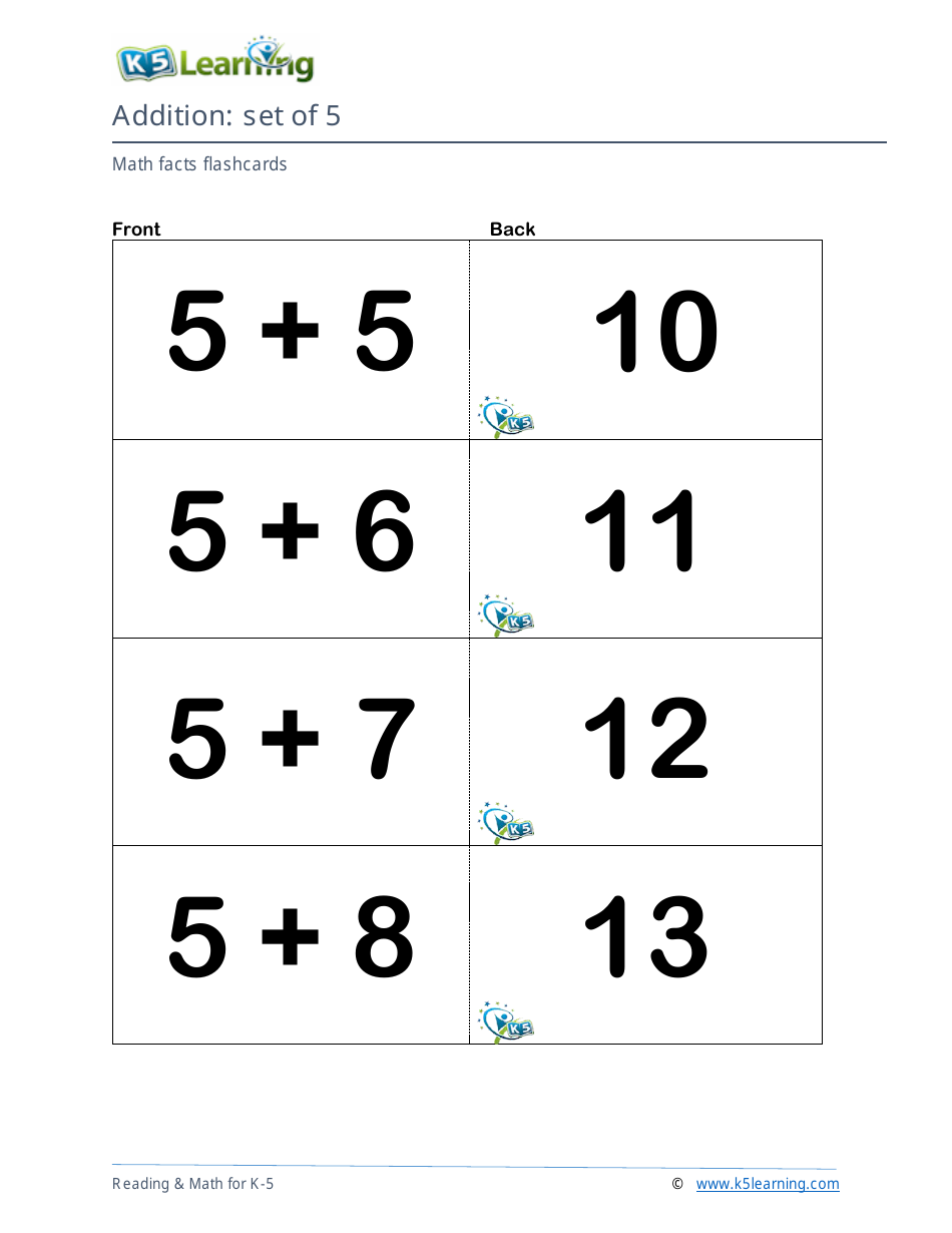 Math Facts Flashcards - Addition - Set of 3-5, Page 8