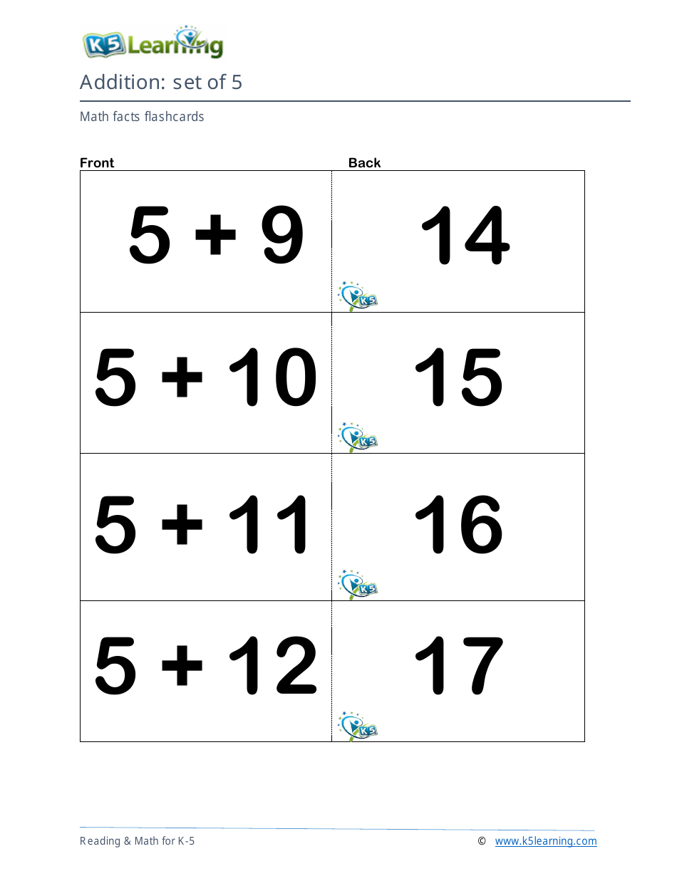 Math Facts Flashcards - Addition - Set of 3-5, Page 9