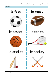 Document preview: French Flashcards - Animals, Colours, Sport