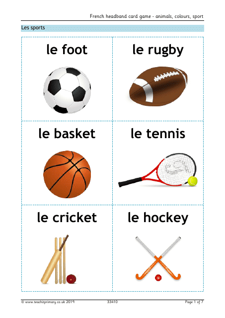 French Flashcards - Animals, Colours, Sport