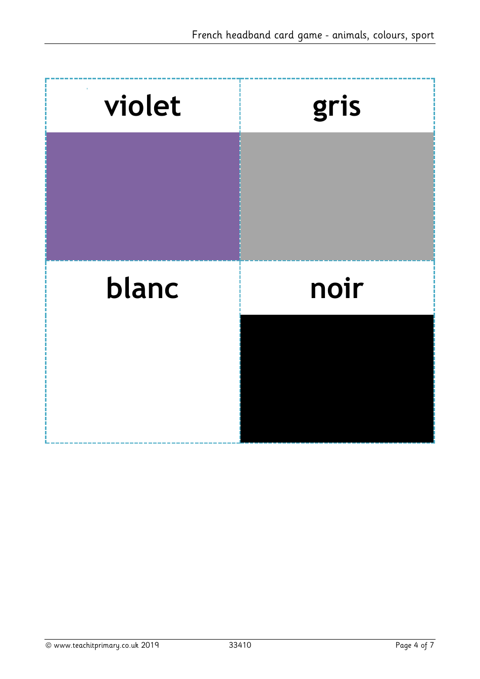 French Flashcards - Animals, Colours, Sport, Page 4