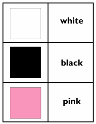 Document preview: Colors in English Flashcards - White, Black, Pink