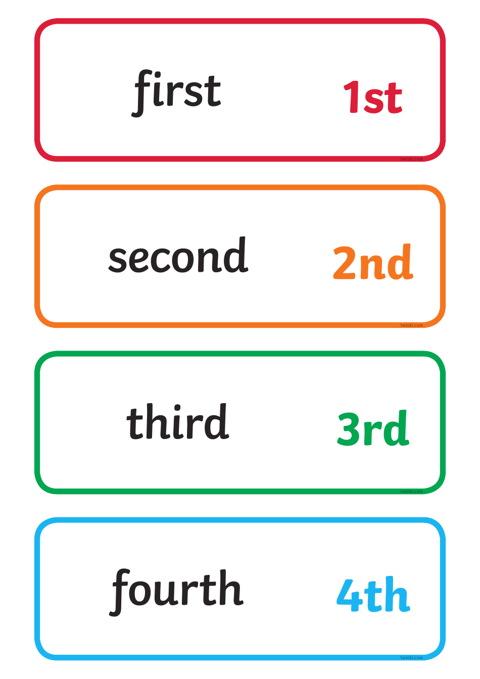 Ordinal Numbers Flashcards - 31, Page 1