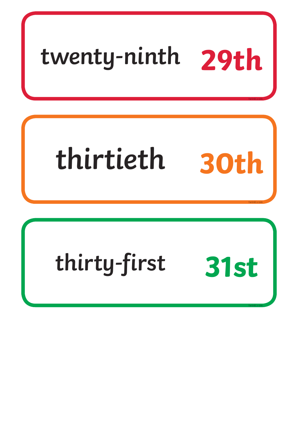 Ordinal Numbers Flashcards - 31, Page 8