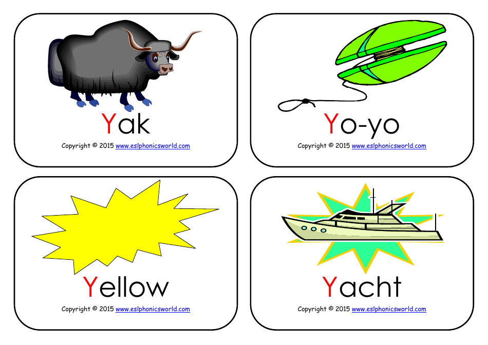 Y-Initial Words Flashcards Download Printable PDF | Templateroller