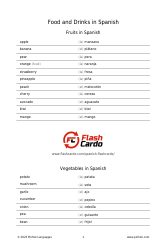 Document preview: Spanish Vocabulary Flashcards - Food and Drinks
