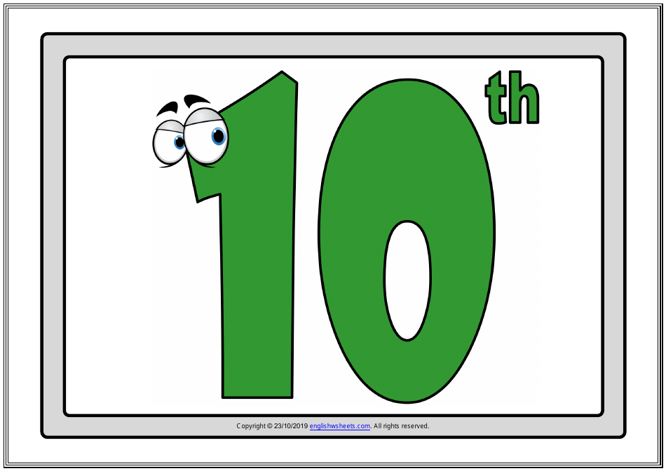 Ordinal Numbers Flashcards - Varicolored, Page 10