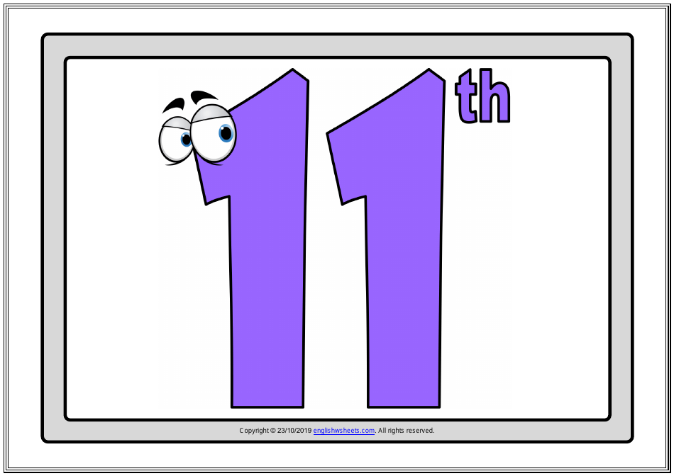 Ordinal Numbers Flashcards - Varicolored, Page 11