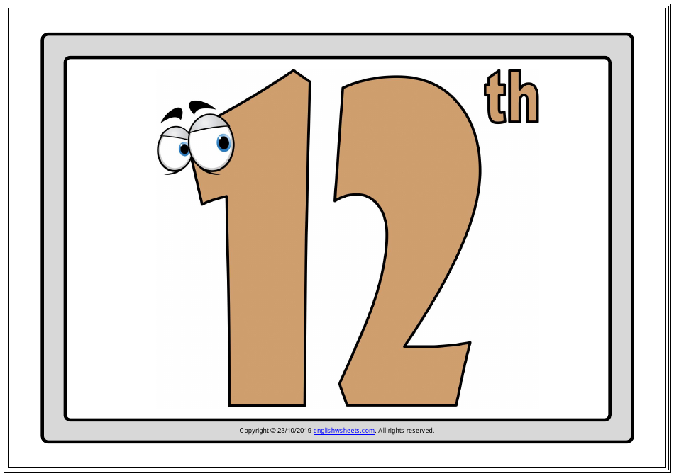 Ordinal Numbers Flashcards - Varicolored, Page 12