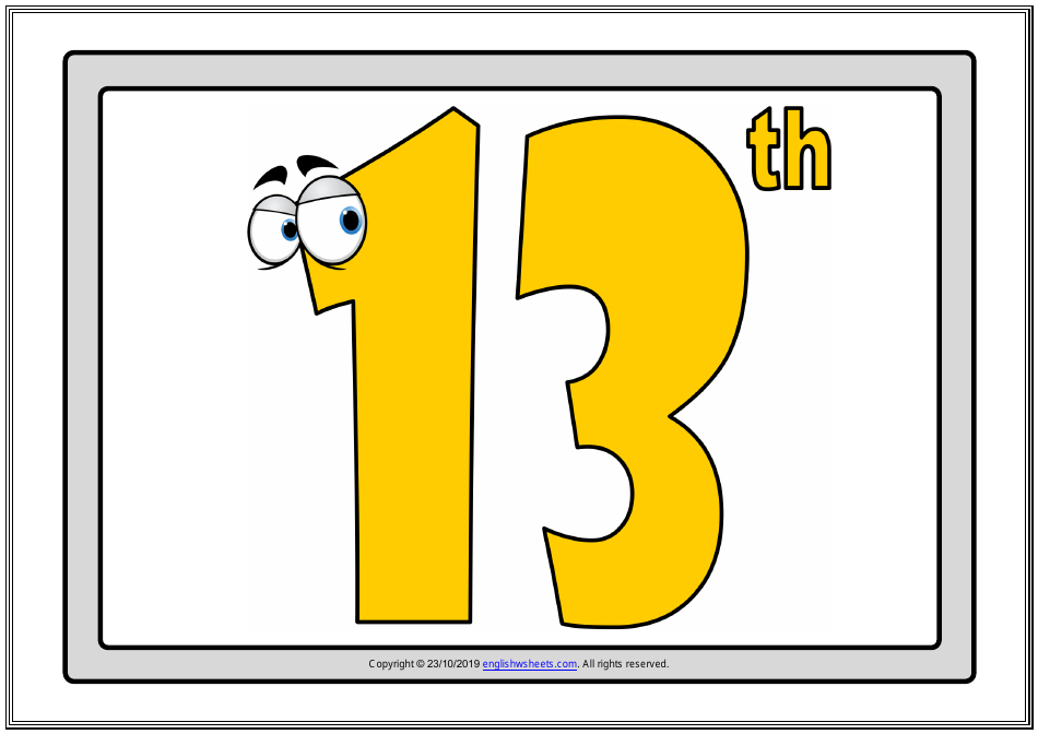 Ordinal Numbers Flashcards - Varicolored, Page 13