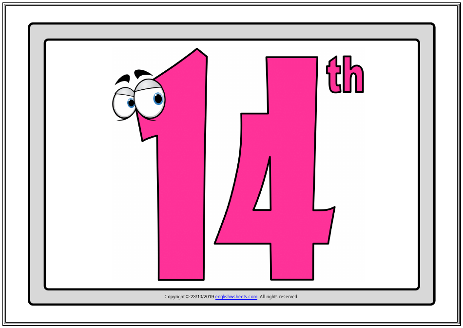 Ordinal Numbers Flashcards - Varicolored, Page 14