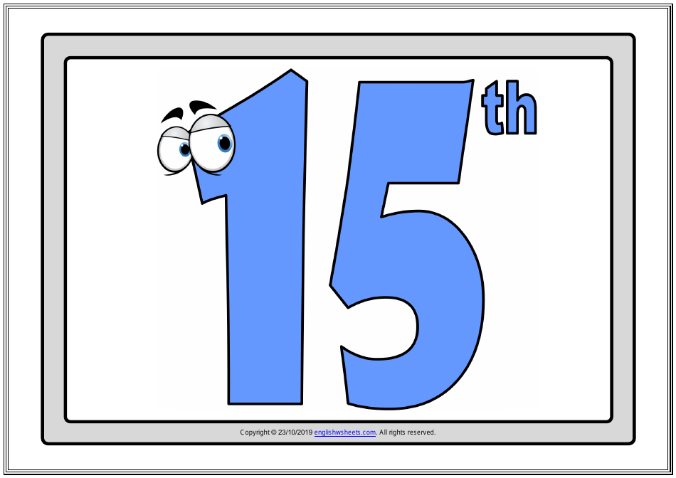 Ordinal Numbers Flashcards - Varicolored, Page 15