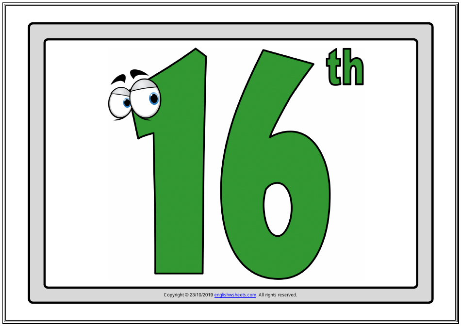 Ordinal Numbers Flashcards - Varicolored, Page 16