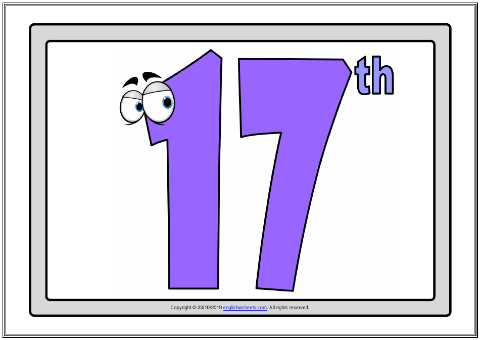 Ordinal Numbers Flashcards - Varicolored, Page 17