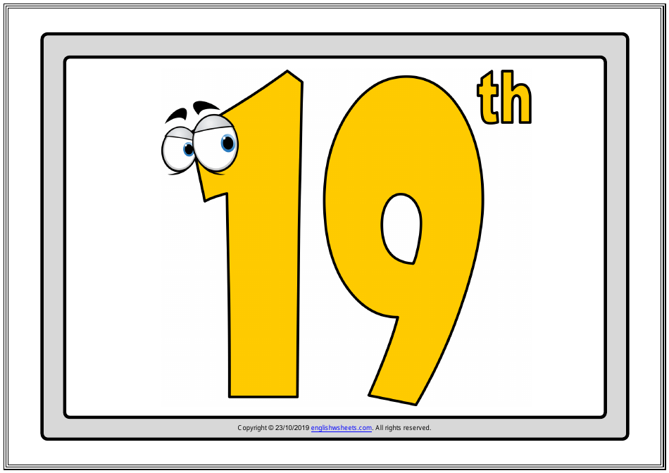 Ordinal Numbers Flashcards - Varicolored, Page 19